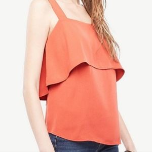Ann Taylor Ruffled Dressy Tank Blouse in Dark Orange